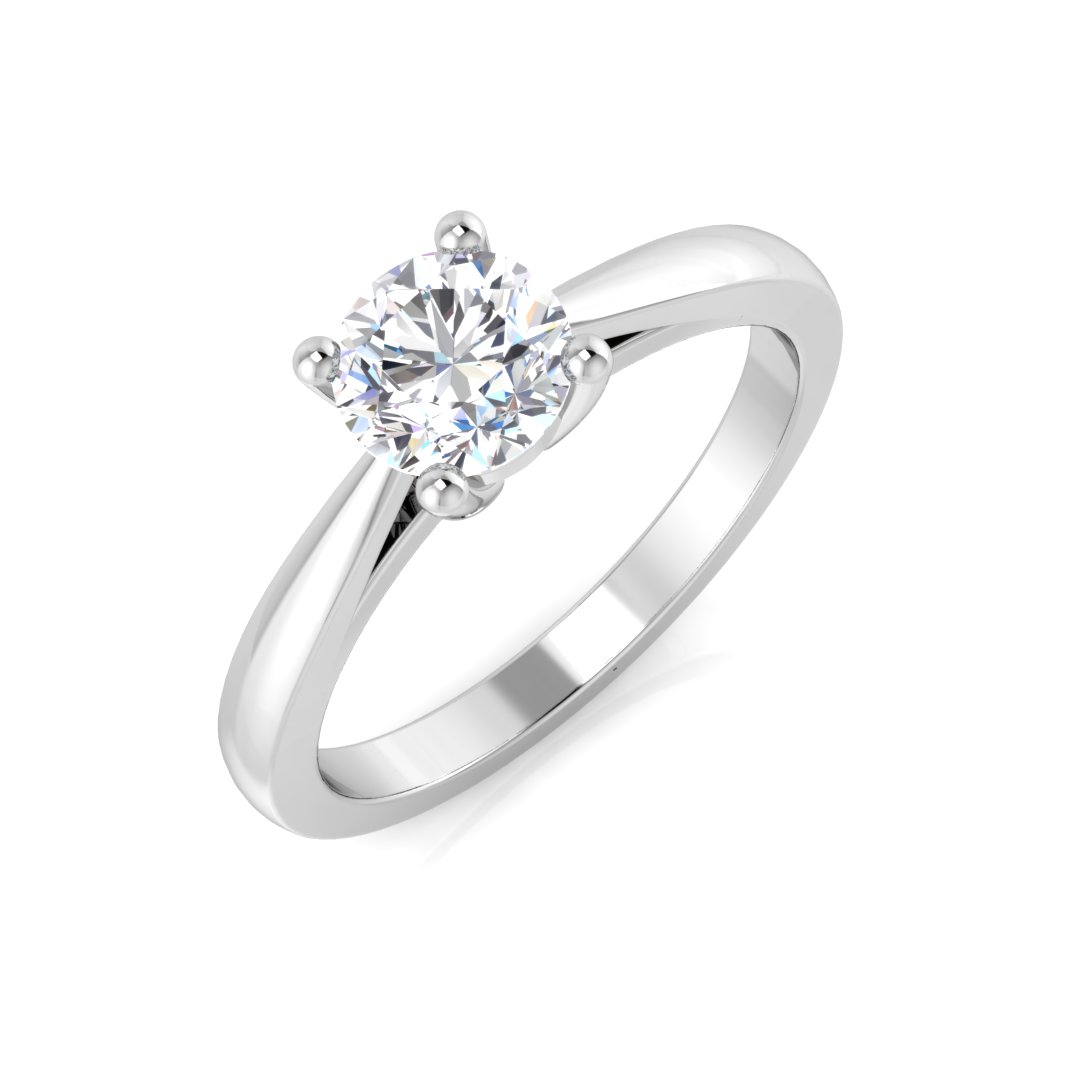 18K White Gold Round 1ct F-VS1 Diamond Solitaire Engagement Ring ...